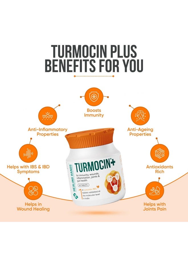 Healing Hands Healing Hands Turmocin Plus Tablet with Curcumin 95% (1st Molecularly Validated) & Pepper for Wound Healing, Gut Health, Immunity, Inflammation Relief, IBS & IBD Care, Clinically Proven - 60 Tablets - Image 3