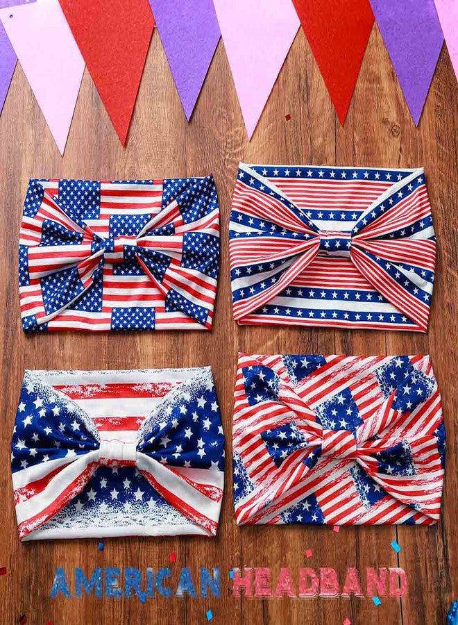 Olbye 4th of July Headbands USA Patriotic American Flag Headband Wide Knotted Turban Hairbands Red White Blue Bandana Stars Head Bands Independence Day Hair Accessories for Women 4Pcs(USA Headband B) - Image 2