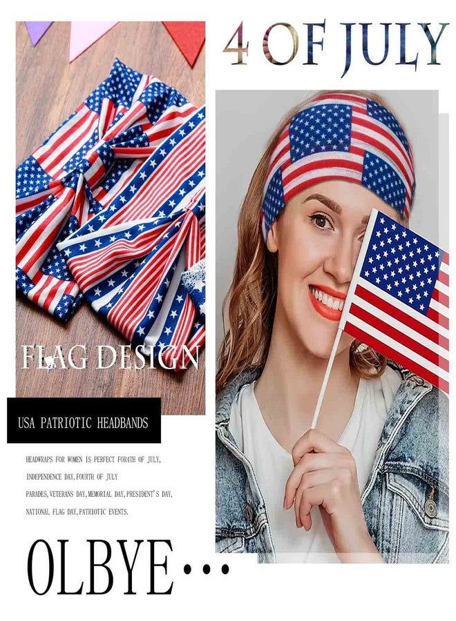 Olbye 4th of July Headbands USA Patriotic American Flag Headband Wide Knotted Turban Hairbands Red White Blue Bandana Stars Head Bands Independence Day Hair Accessories for Women 4Pcs(USA Headband B) - Image 3