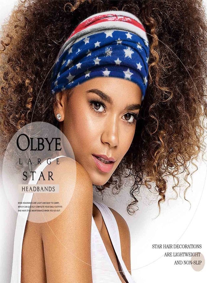 Olbye 4th of July Headbands USA Patriotic American Flag Headband Wide Knotted Turban Hairbands Red White Blue Bandana Stars Head Bands Independence Day Hair Accessories for Women 4Pcs(USA Headband B) - Image 4