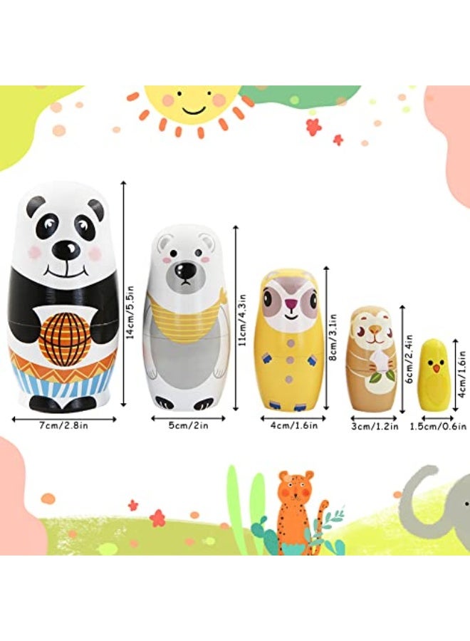 Boerni Pack of 5 Cute Panda Cartoon Animal Bear Raccoon Monkey Nesting Dolls Nesting Dolls Stackable Matryoshka Doll for Kids Birthday Christmas Gift Decoration - Image 2