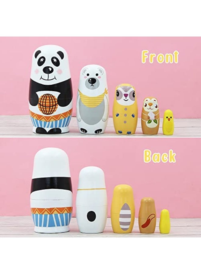 Boerni Pack of 5 Cute Panda Cartoon Animal Bear Raccoon Monkey Nesting Dolls Nesting Dolls Stackable Matryoshka Doll for Kids Birthday Christmas Gift Decoration - Image 3