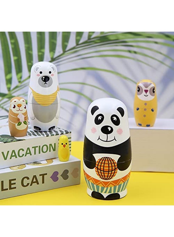 Boerni Pack of 5 Cute Panda Cartoon Animal Bear Raccoon Monkey Nesting Dolls Nesting Dolls Stackable Matryoshka Doll for Kids Birthday Christmas Gift Decoration - Image 5