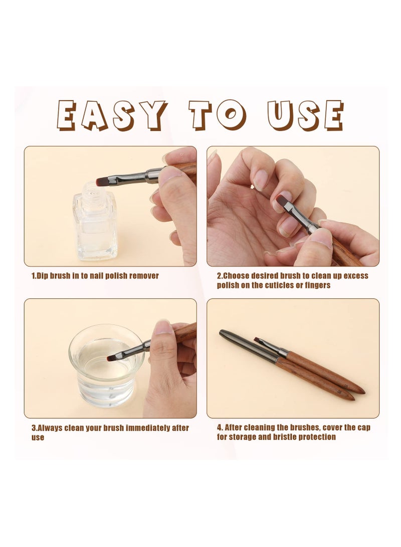 Excefore 2pcs Manicure Tools, Nail Art Painting Brushes, Round Head Flat Head Brushes for Girls Nail Painting Cleaning Polish DIY Manicure - Image 5