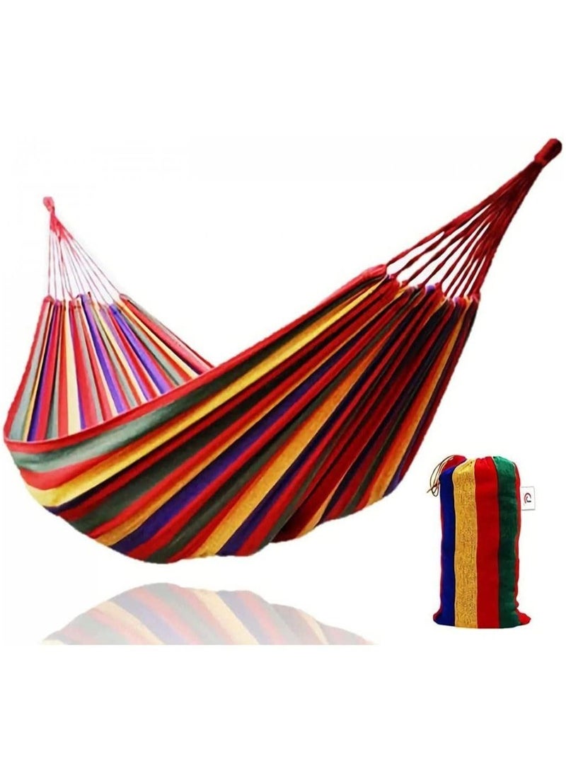 Generic 2 Person Outdoor Camping Hammock with Sturdy Knot Tree Straps Travel Cotton Hammocks Portable Beach Swing Bed Hanging Suspended Outdoor Indoor Bed with Carrying Bag for Patio Garden  - Image 1