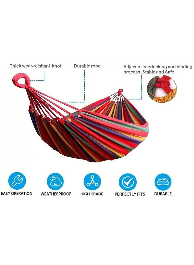 Generic 2 Person Outdoor Camping Hammock with Sturdy Knot Tree Straps Travel Cotton Hammocks Portable Beach Swing Bed Hanging Suspended Outdoor Indoor Bed with Carrying Bag for Patio Garden  - Image 3