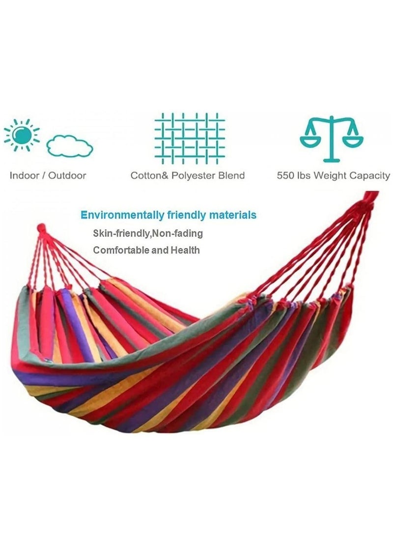 Generic 2 Person Outdoor Camping Hammock with Sturdy Knot Tree Straps Travel Cotton Hammocks Portable Beach Swing Bed Hanging Suspended Outdoor Indoor Bed with Carrying Bag for Patio Garden  - Image 2