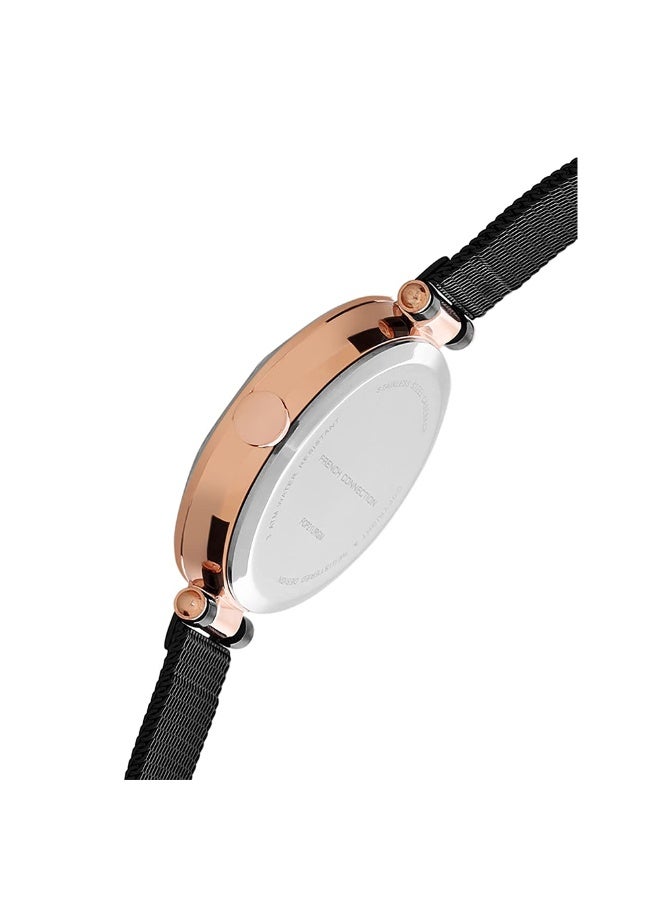 French Connection ساعة أنالوج للنساء بقرص بني وسوار من الفولاذ المقاوم للصدأ بني 32 مم - Image 3