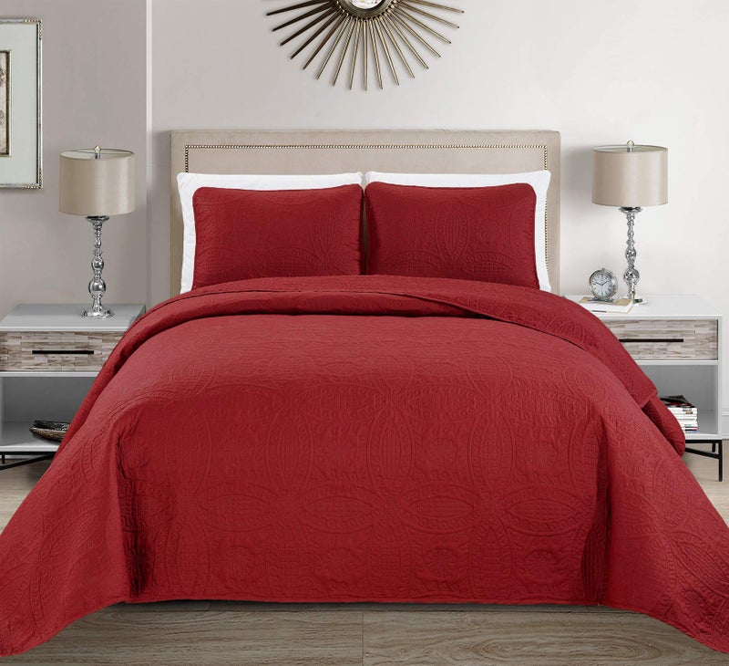 Fancy Linen Fancy Collection Embossed Coverlet Bedspread Over Size Set Solid  Austin Red FullQueen 