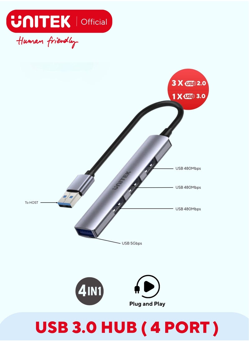 UNITEK Unitek H-1208A USB HUB, 4-in-1 USB-A,  4 Ports Powered USB 3.0 Hub ( USB-3.0 to 3*USB-2.0 / 1*USB-3.0)  - Image 1
