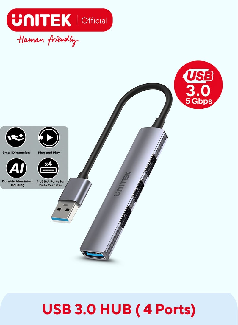 UNITEK يونيتك H-1208A محور USB، 4 في 1 USB-A، 4 منافذ محور USB 3.0 مزود بالطاقة - Image 1