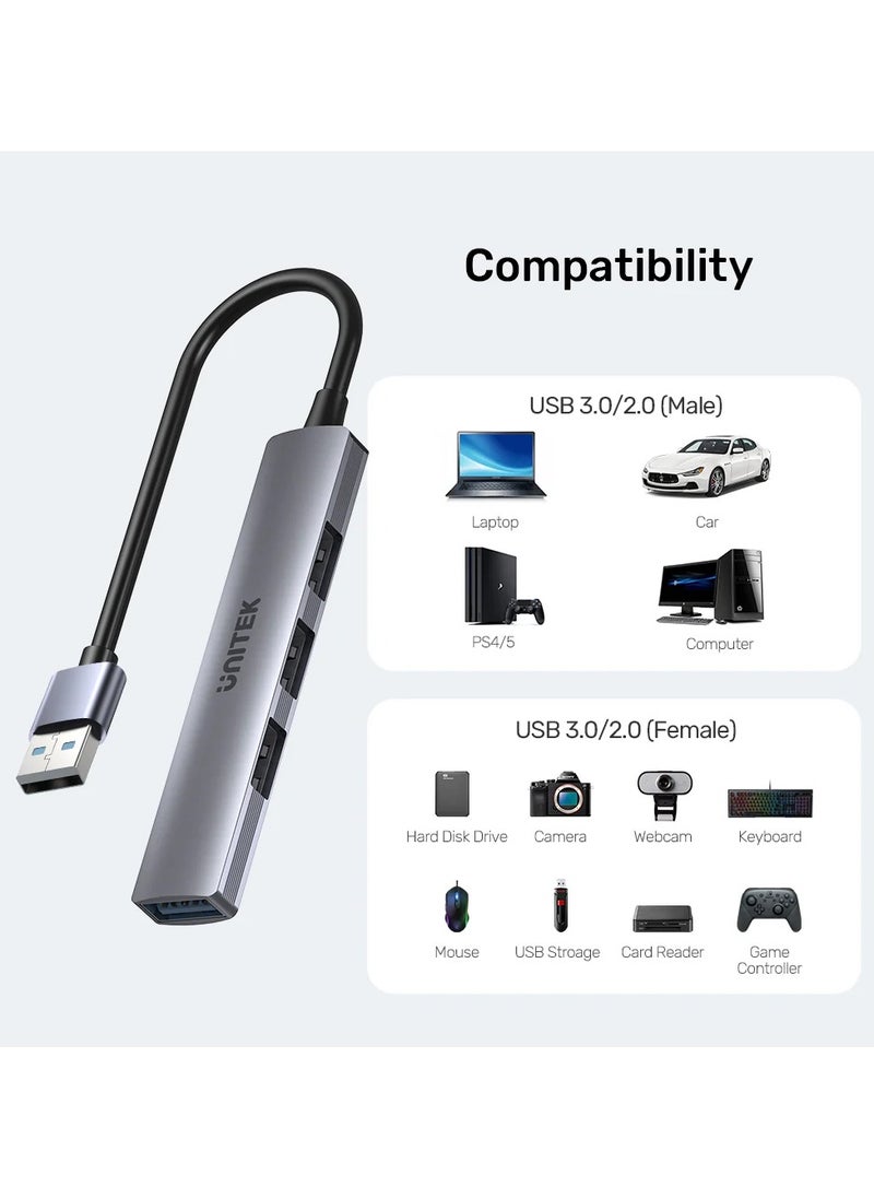 UNITEK - Unitek H-1208A USB HUB, 4-in-1 USB-A,  4 Ports Powered USB 3.0 Hub ( USB-3.0 to 3*USB-2.0 / 1*USB-3.0) - Image 1