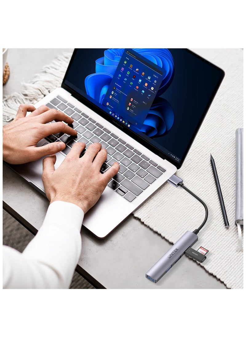 UNITEK - Unitek H-1208A USB HUB, 4-in-1 USB-A,  4 Ports Powered USB 3.0 Hub ( USB-3.0 to 3*USB-2.0 / 1*USB-3.0) - Image 1