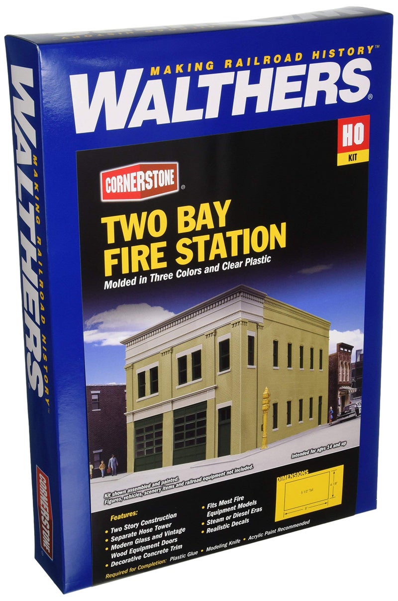 Walthers Cornerstone TwoBay Fire Station 9334022 HO Scale Model Railroad Structure Kit - Image 4