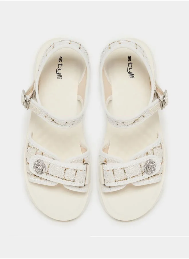 Styli Tweed Ankle Strap Comfort Sandals