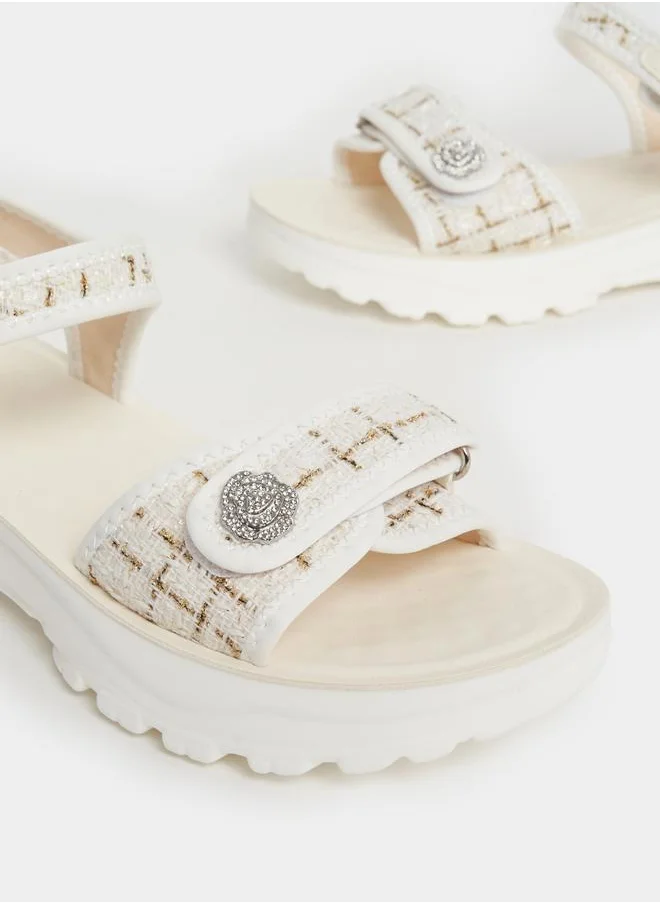 Styli Tweed Ankle Strap Comfort Sandals
