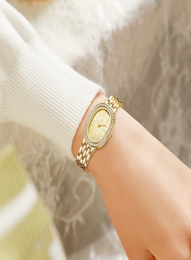 SHENGKE SK Women’s Oval-Shaped Crystal-Accented Solid Alloy Steel Bracelet Watch, Gold, bracelet - Image 2