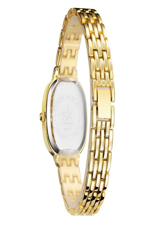 SHENGKE SK Women’s Oval-Shaped Crystal-Accented Solid Alloy Steel Bracelet Watch, Gold, bracelet - Image 5