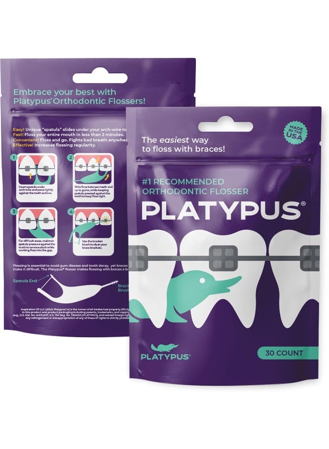 Platypus Orthodontic Flossers for Braces, 30 Count (Pack of 5), Ortho Picks for Adults & Kids, Fits Under Arch Wire, Non-Damaging, Encourage Flossing Habits - Image 2