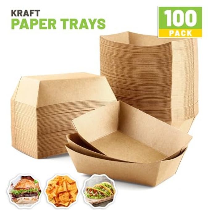 ZORRITA 2 Lb Paper Food Trays 100 Pack Disposable Nacho Trays Brown Food Boats Take Out Basket Holders for Serving Party Snacks Hot Dogs Tacos Fries - Image 3