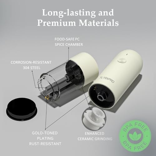 TLYSXPRO Electric Salt and Pepper Grinder Set, USB Rechargeable, Automatic Salt and Pepper Mill Grinder with Adjustable Coarseness, Electric Salt Shakers, LED Light, Refillable (2 Packs, Buttercream) - Image 3