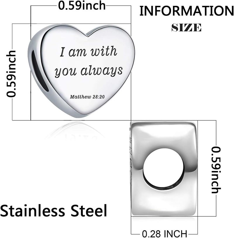 MUERDOU Heart Charm Fit Pandora Charms Bracelet Christian Bible Verse Charm Prayer Faith Religious Charms Gifts for Women - Image 2