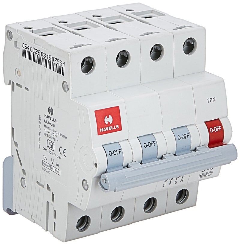 Havells DHMGCTNF040 PVC Plastic 40A MCB TPN C Curve (White) - Image 3