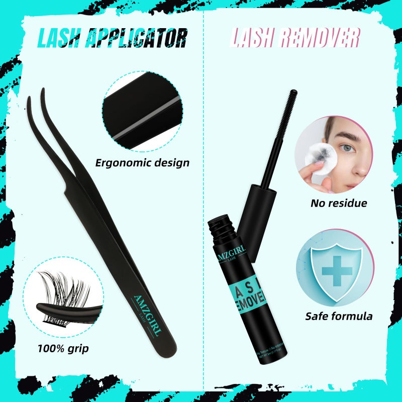 AMZGIRL LASH Midnight DIY Lash Extension Kit, 144 pcs Eyelash Clusters Kit Lash Bond and Seal, Lash Glue Remover and Applicator for Individual False Eyelashes Kit Lash Extensions(D-Mix 8-16mm Kit) - Image 5
