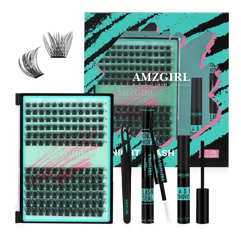 AMZGIRL LASH Midnight DIY Lash Extension Kit, 144 pcs Eyelash Clusters Kit Lash Bond and Seal, Lash Glue Remover and Applicator for Individual False Eyelashes Kit Lash Extensions(D-Mix 8-16mm Kit) - Image 1