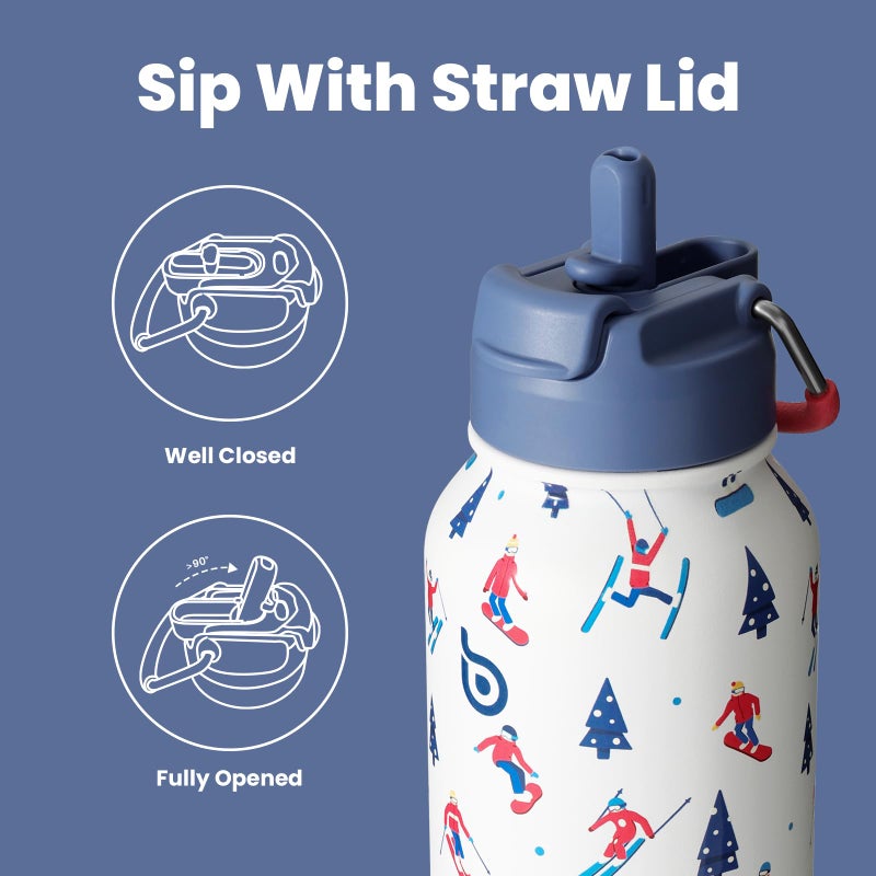 BOTTLE BOTTLE 32 oz Insulated Water Bottle Stainless Steel Sport Water Bottle with Straw Dual-use Lid Design for Gym with Pill Box (Skiing) - Image 3