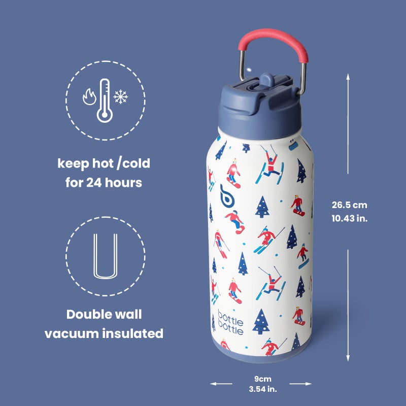 BOTTLE BOTTLE 32 oz Insulated Water Bottle Stainless Steel Sport Water Bottle with Straw Dual-use Lid Design for Gym with Pill Box (Skiing) - Image 5