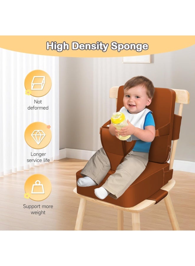 XiuWoo Foldable Toddler Booster Seat, 10cm Pu Non-Slip Baby Booster Seat, Portable Travel High Chair Boosterst, Universal Toddler Seat Cushion for Dining Table with Backrest and Adjustable Straps - Image 4