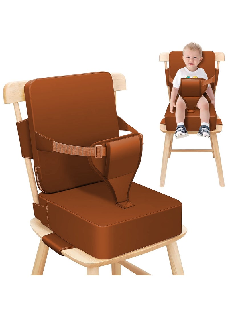 XiuWoo Foldable Toddler Booster Seat, 10cm Pu Non-Slip Baby Booster Seat, Portable Travel High Chair Boosterst, Universal Toddler Seat Cushion for Dining Table with Backrest and Adjustable Straps - Image 1