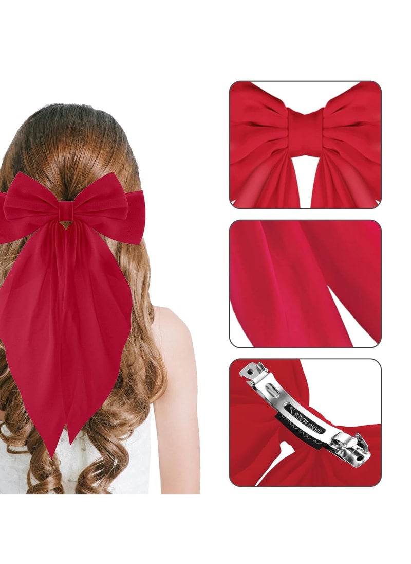 LL 2PCS Silky Satin Big Hair Bows Barrettes, Hair Ribbons Oversized Long Tail Large Hair Bow Hair Clips, Ponytail Holder Accessories Bowknot Hair Clips Hair Accessories for Women Girls (Red)  - Image 3