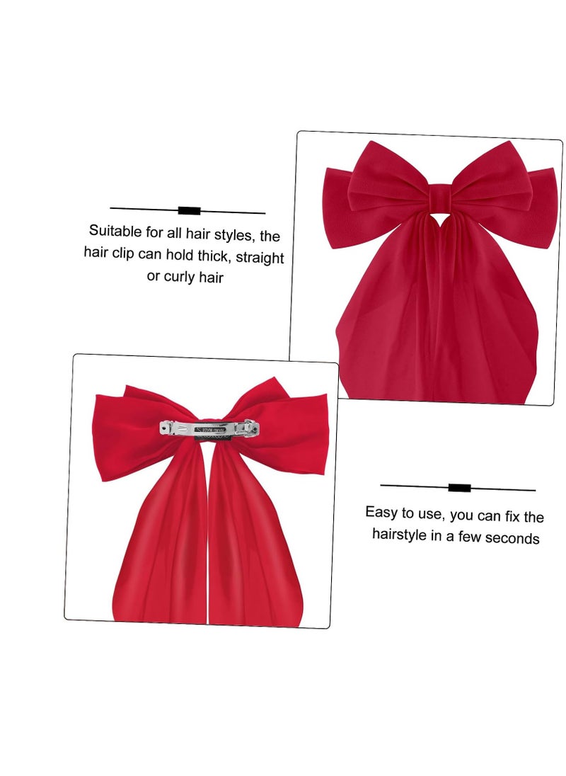 LL 2PCS Silky Satin Big Hair Bows Barrettes, Hair Ribbons Oversized Long Tail Large Hair Bow Hair Clips, Ponytail Holder Accessories Bowknot Hair Clips Hair Accessories for Women Girls (Red)  - Image 4