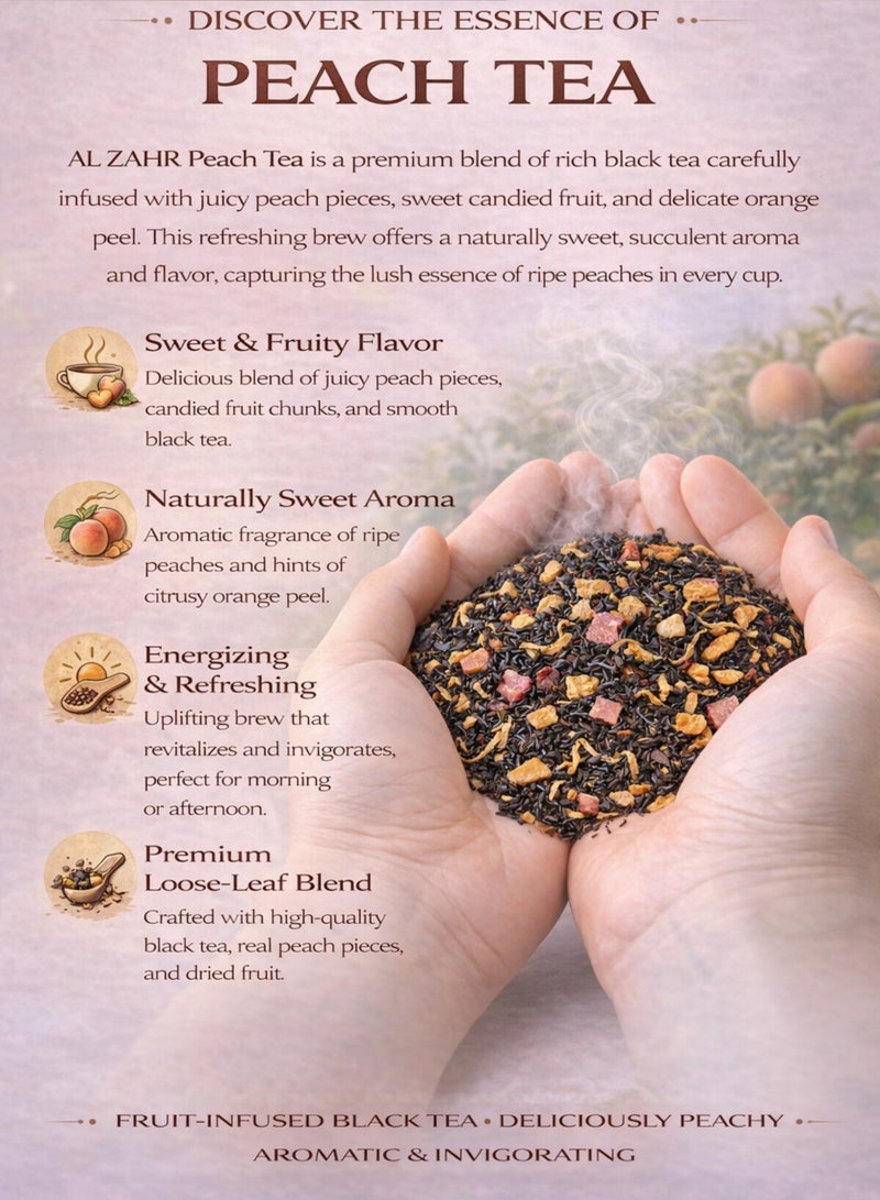 Zahr Peach Tea Herbal Leaves (Shai Khokh) – Premium Ceylon Black Tea with Peach, Berry & Flower Infusion | Natural Loose Leaf Herbal Blend for Gardening, Horticulture & Gourmet Tea Use - Image 5