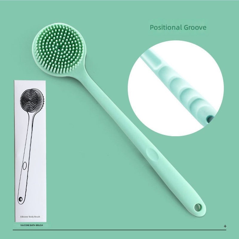Long Handle Double Sided Silicone Bath Brush for Back Scrub & Massage