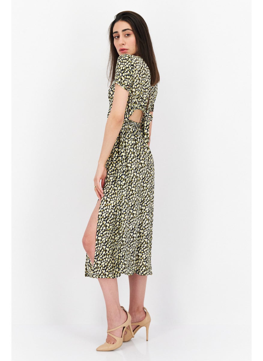 rvca - Women Allover Print Midi Dress, Black - Image 1