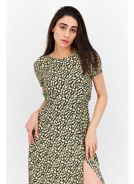 Women Allover Print Midi Dress, Black