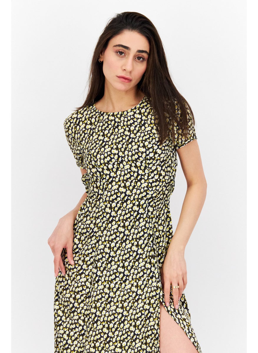 rvca - Women Allover Print Midi Dress, Black - Image 1
