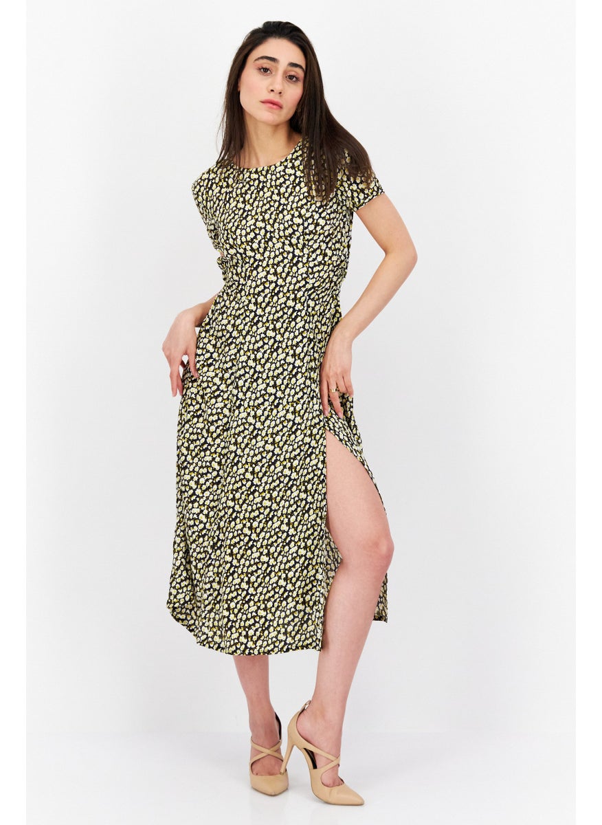 rvca - Women Allover Print Midi Dress, Black - Image 1
