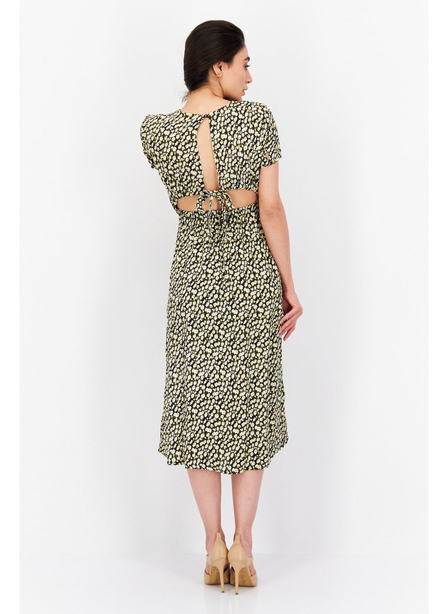 rvca - Women Allover Print Midi Dress, Black - Image 1