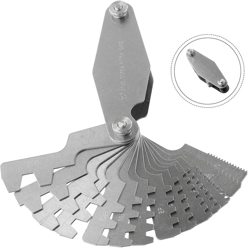 Stainless Steel Thread Gauge 30 Degree Acme Screw Pitch Measuring Tool 14 Blades Metric 2P 20P - Image 3