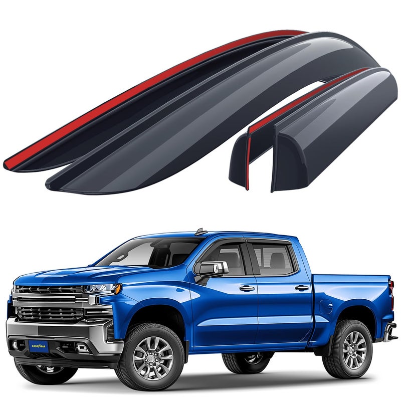 GOODYEAR حواجز النوافذ المضادة للكسر من جوديير للشاحنات شيفروليه شيفي سيلفرادو جي إم سي سييرا 1500 2019-2025 كرو كاب 4 قطع GY003181LP