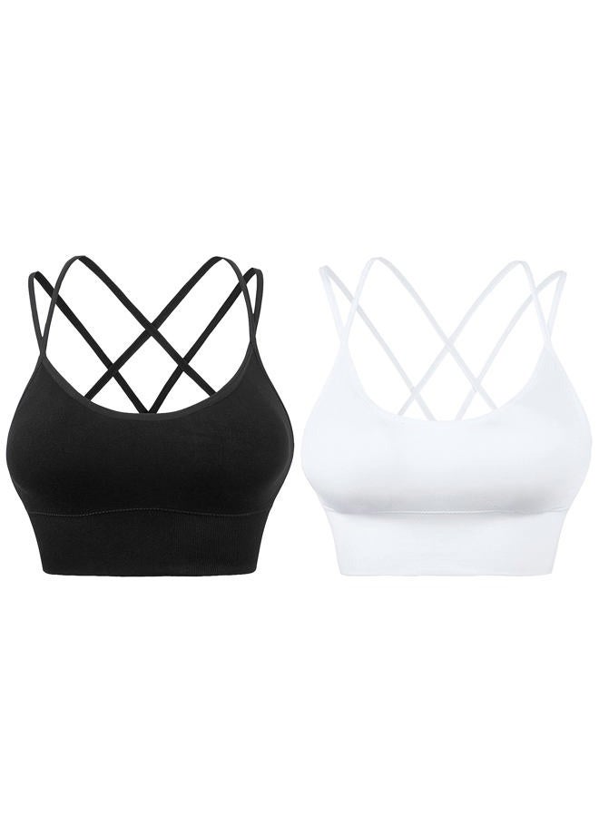 Evercute Cross Back Sport Bras Padded Strappy Criss Cross Cropped Bras for Yoga Workout Fitness Low Impact, ③black White 2 Pack, S - Image 1