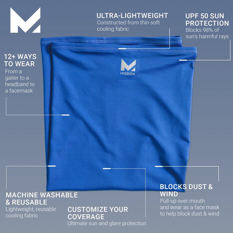 MISSION Cooling 12-in-1 Neck Gaiter, Blue - Lightweight & Durable - Cools Up to 2 Hours - UPF 50 Sun Protection - Machine Washable - Image 2