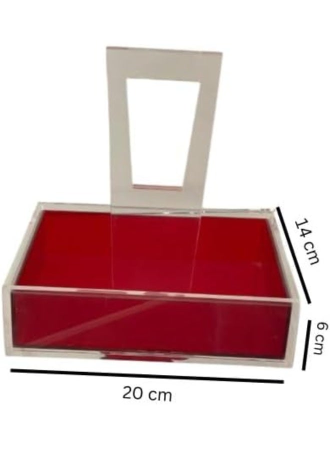 Horoof Market Clear Acrylic Small Tray with Red Base – Elegant Organizer for Vanity, Office, Desk, and Home Decor – 20x14x6 cm,QT065  - Image 2