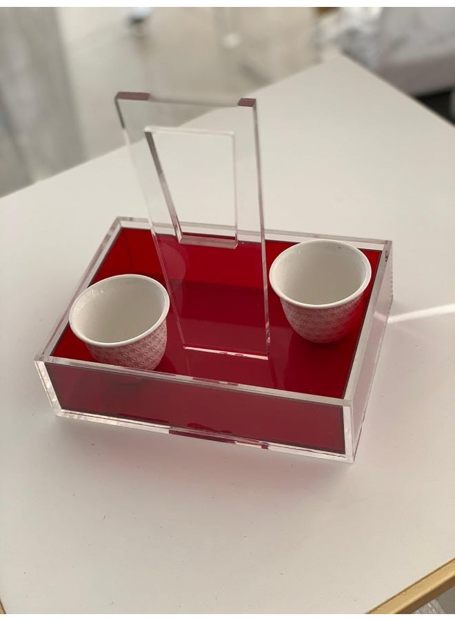 Horoof Market Clear Acrylic Small Tray with Red Base – Elegant Organizer for Vanity, Office, Desk, and Home Decor – 20x14x6 cm,QT065  - Image 1