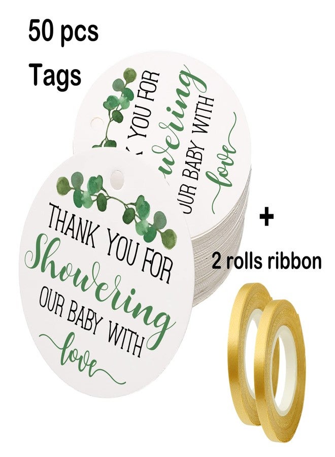 None/Brand Golden Ribbon Baby Shower Favor Tags - 2 Inches, 50 Count with String - Image 3