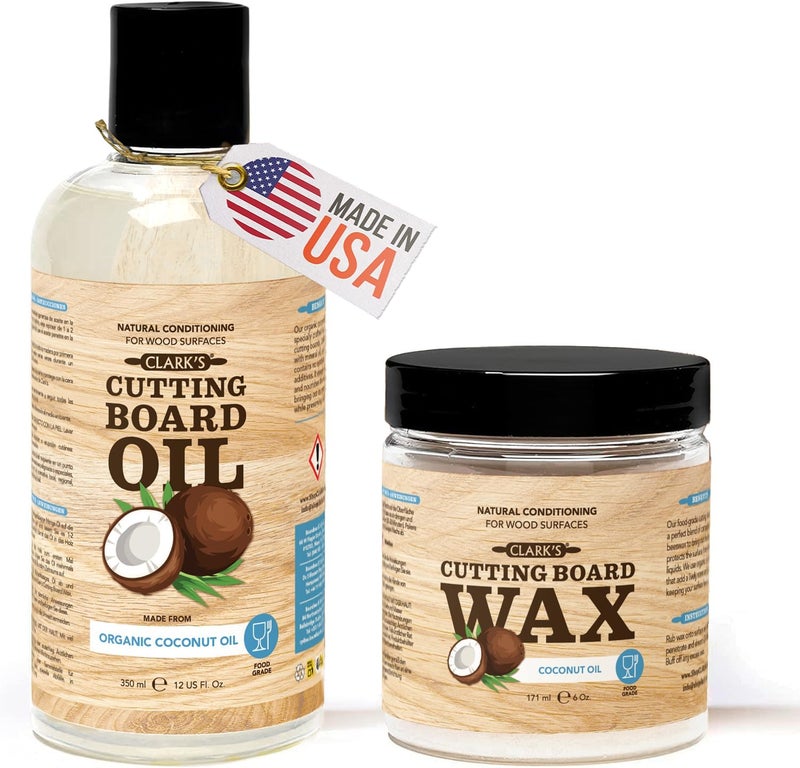 Clark's Cutting Board Care Kit with Coconut Oil - Includes Butcher Block Oil and Wax - Made with Refined Coconut Oil, Natural Beeswax, and Carnauba Wax - For Kitchen Countertops and Butcher Blocks - Image 1